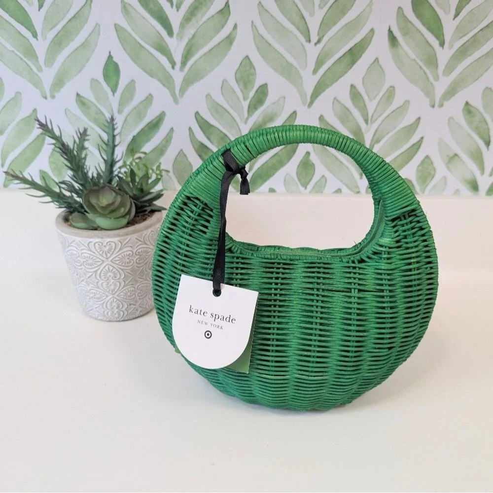 Kate Spade X Target Green Wicker Crescent Bag NWT Preppy Coastal Beachy Resort